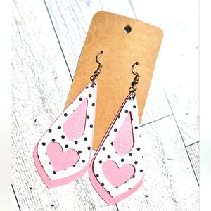 Pink and White Heart Drop Earrings